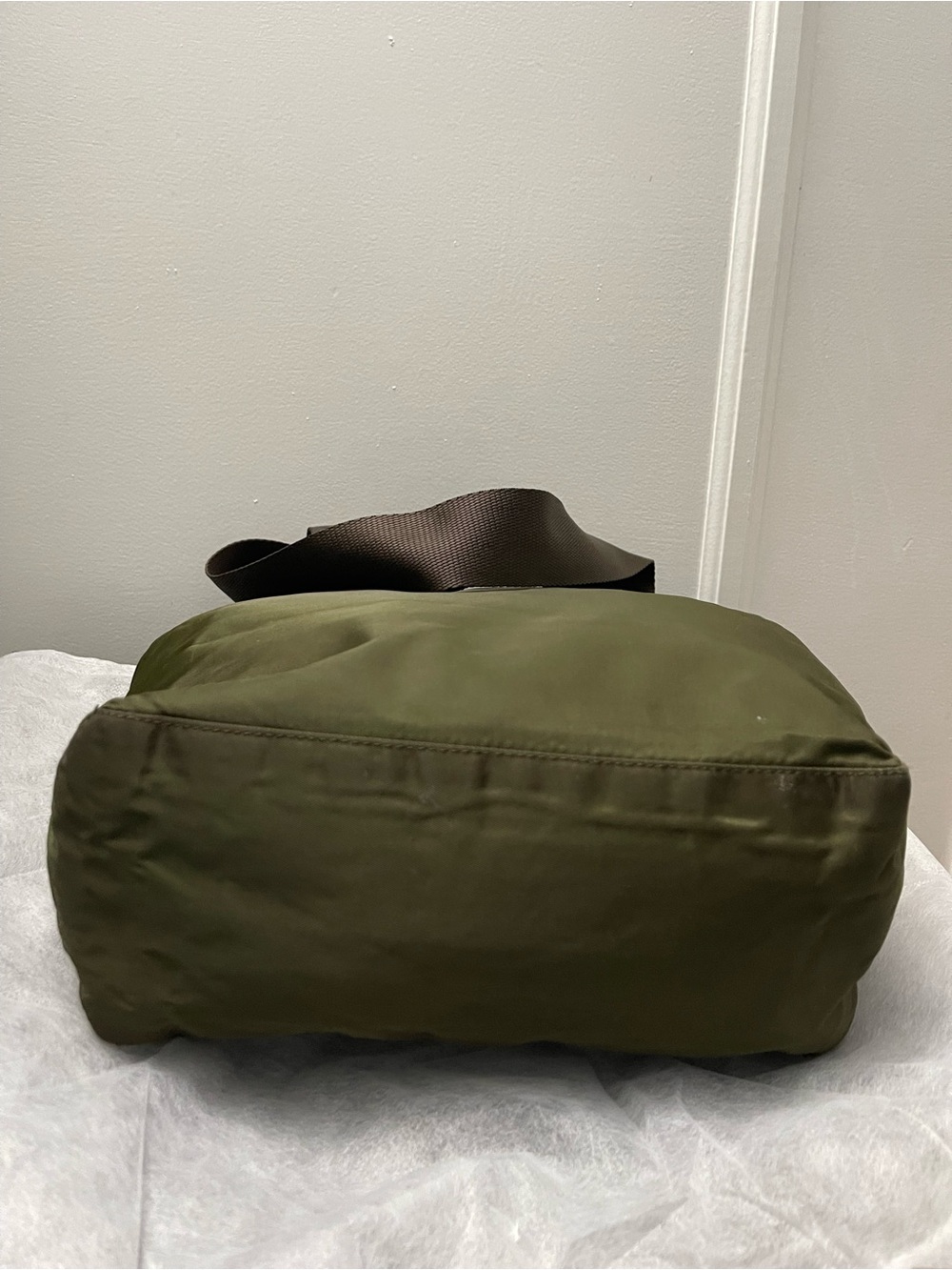 Prada Olive Nylon Tote with Dark Brown Straps - Picture 4 of 6